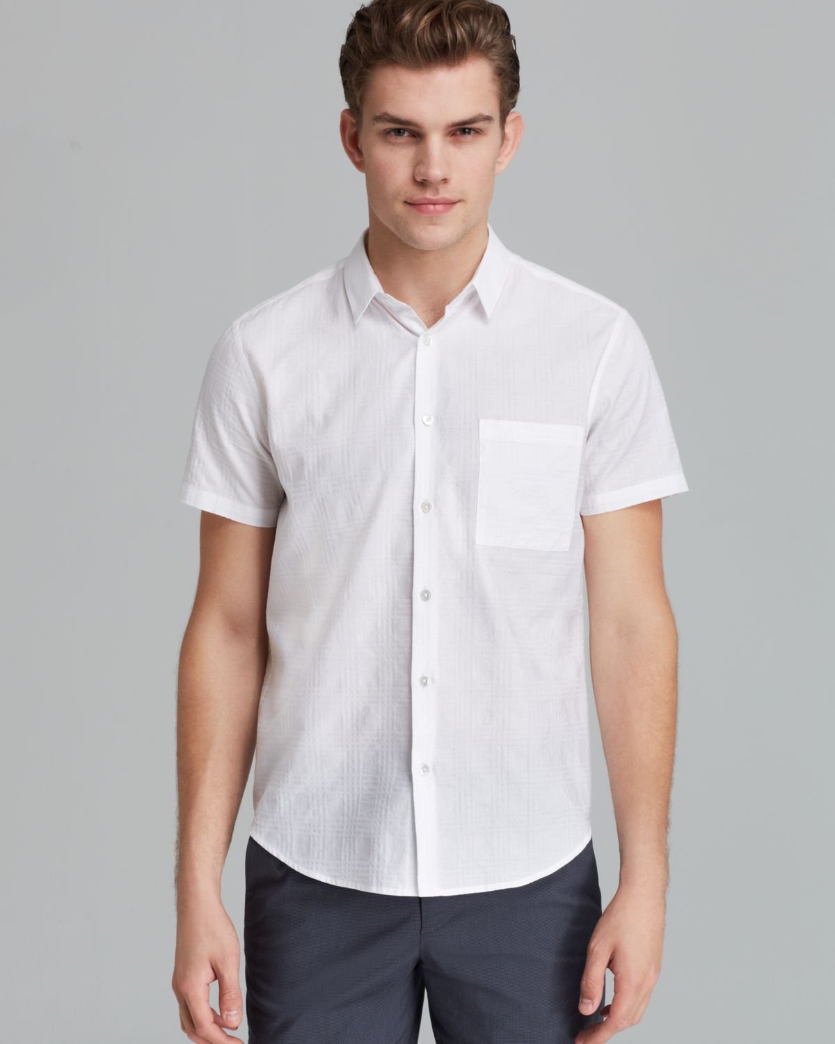 mens short sleeve white dress shirt slim fit