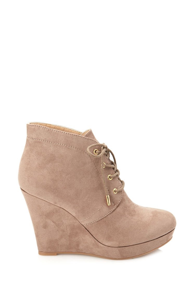 Lyst - Forever 21 Lace-up Wedge Booties in Brown
