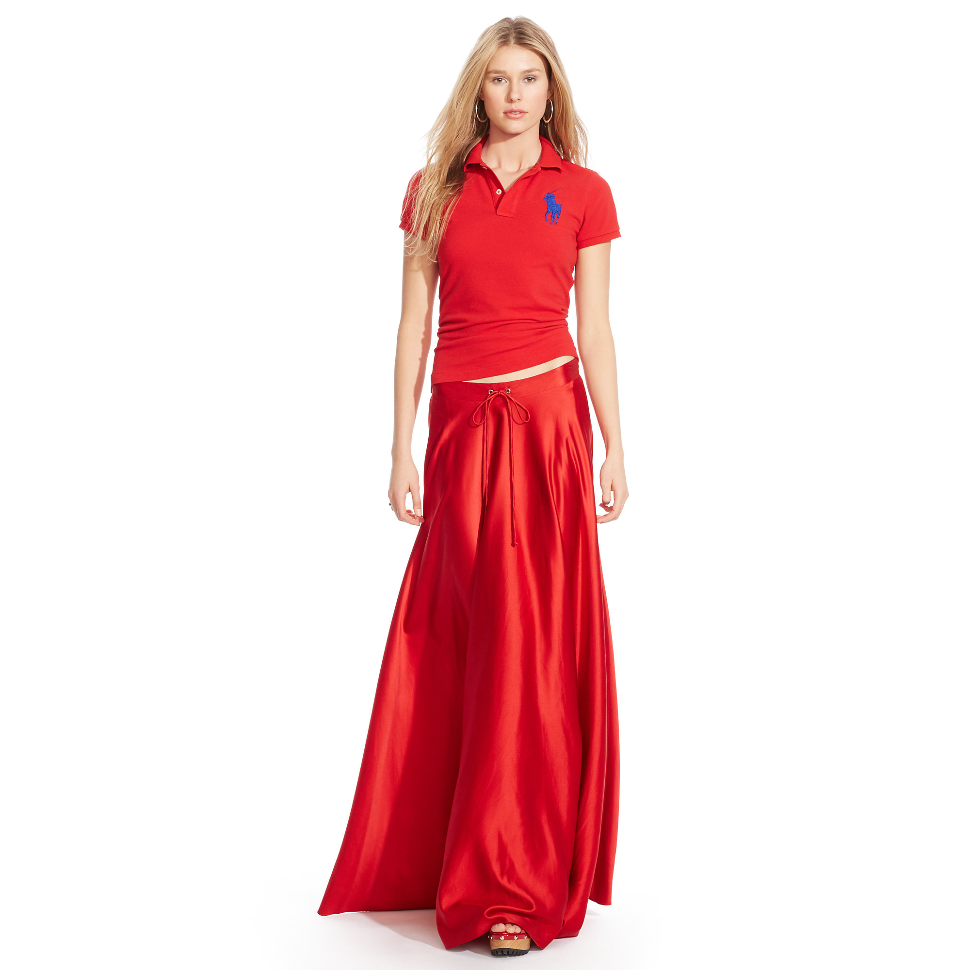 Ralph Lauren Drawcord Satin Maxiskirt In Red Tartan Red Lyst 2195