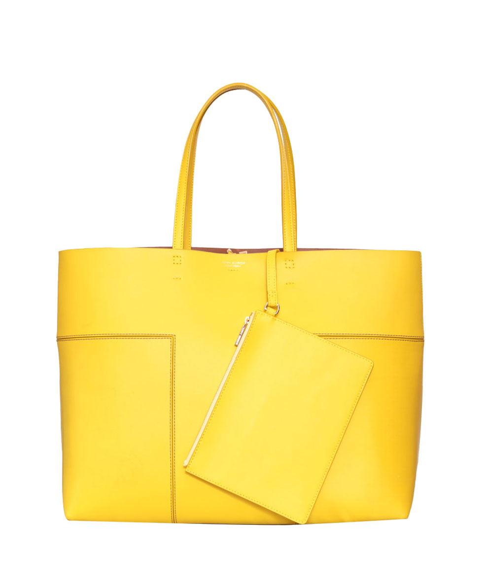 Tory burch Block-T Tote Bag in Yellow | Lyst