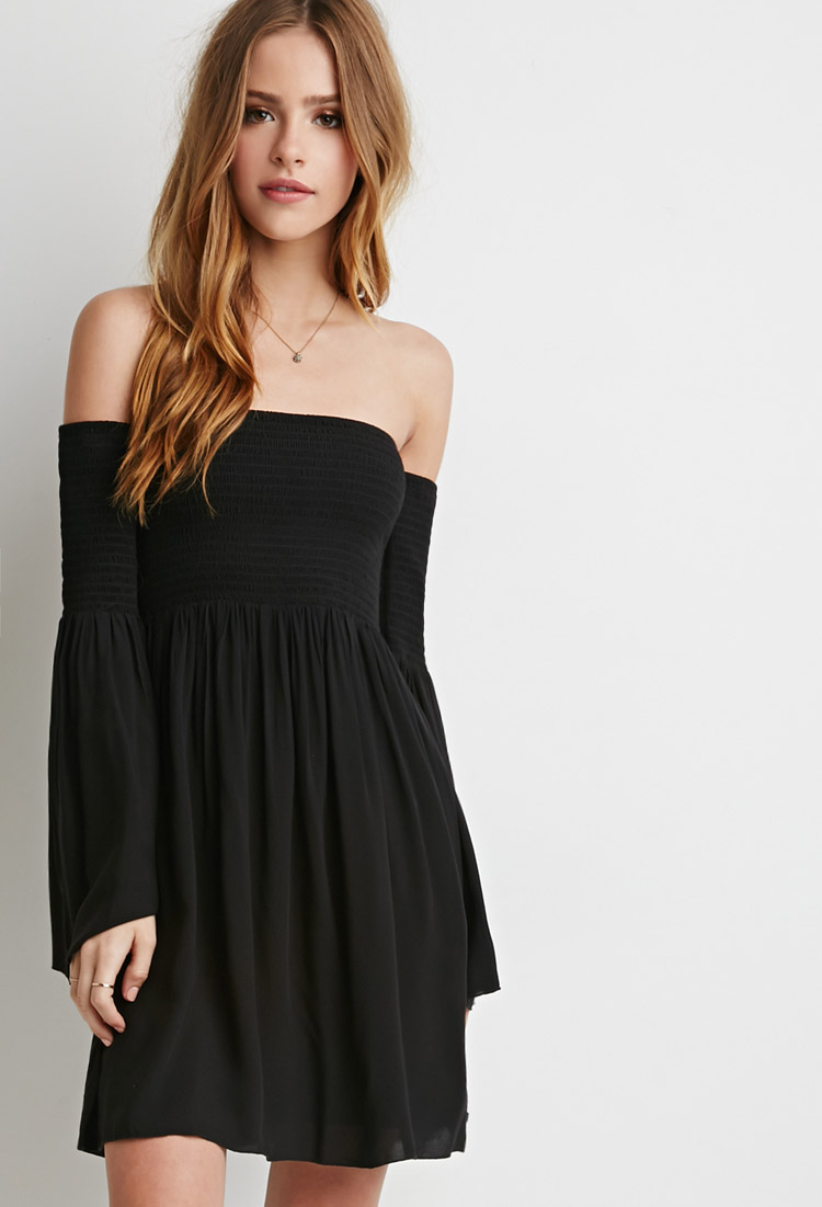 Lyst - Forever 21 Smocked Off-the-shoulder Dress in Black