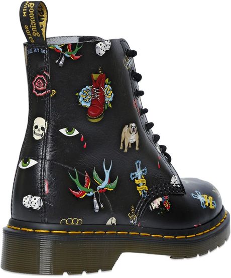 Dr. Martens 30Mm Tattoo Printed Leather Boots in Black | Lyst