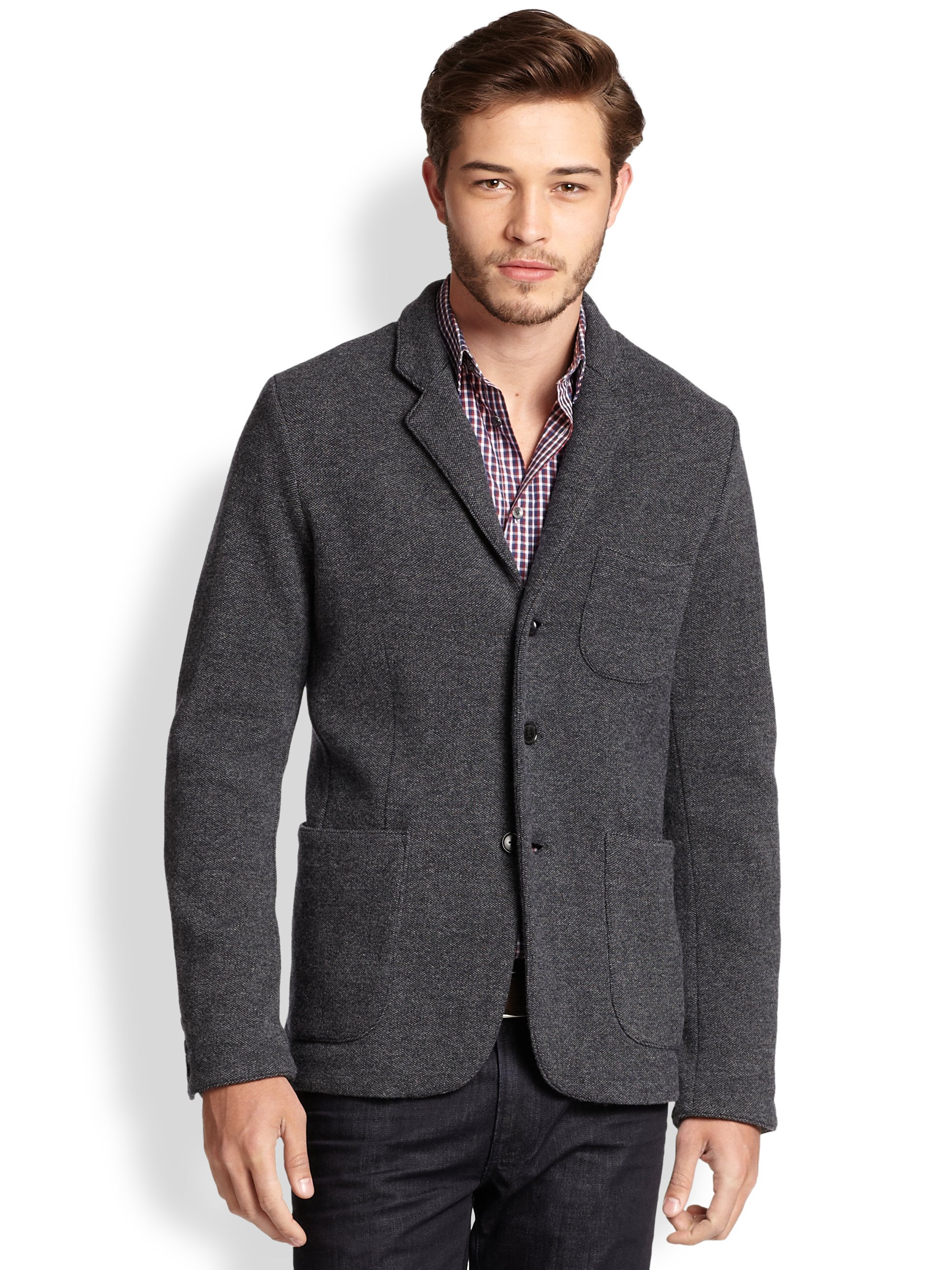 Vince Wool Knit Blazer in Gray for Men | Lyst