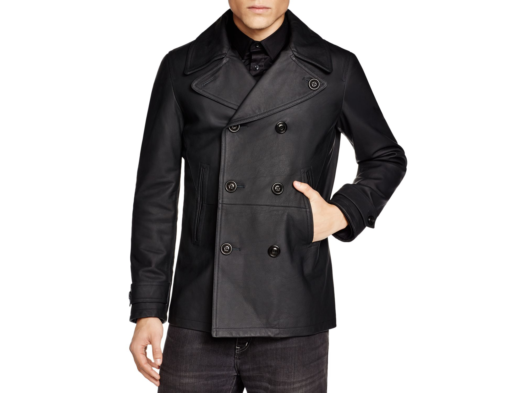 Todd snyder Leather Peacoat in Black for Men | Lyst