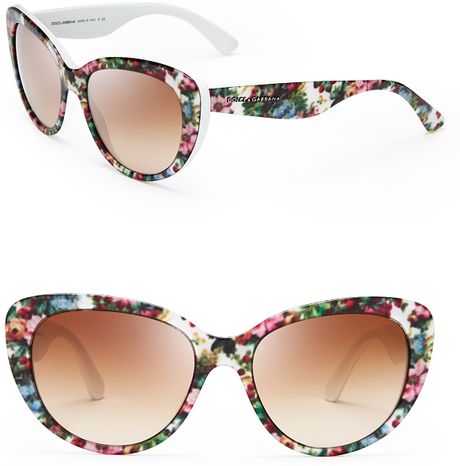 Dolce & Gabbana Floral Cat Eye Sunglasses in Multicolor (White Flowers ...