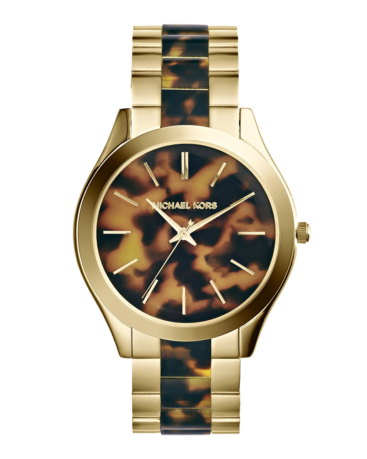 Michael Kors Mid Size Golden Stainless Steel Logo Three Hand Watch GOLD ...