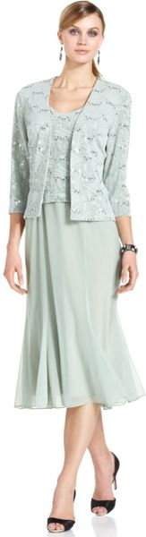Alex Evenings Sleeveless Sequin Jacquard Dress And Jacket in Green ...