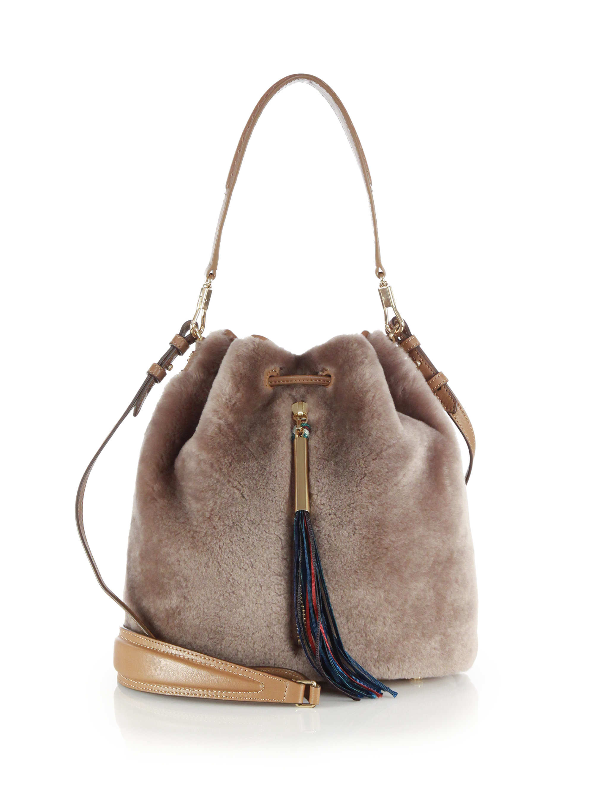 Lyst Elizabeth And James Cynnie Shearling Bucket Bag In Gray Gallery
