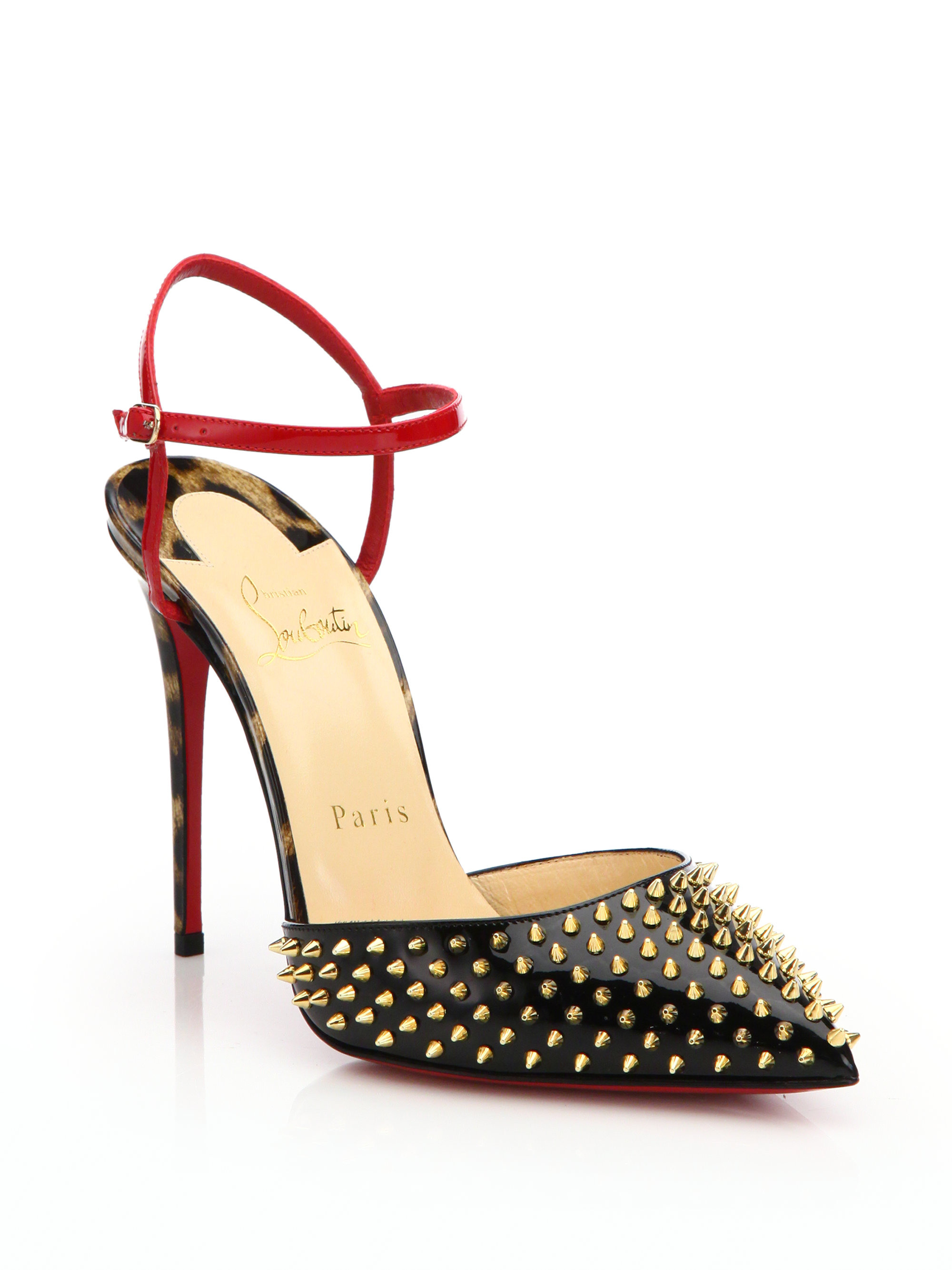 Christian louboutin Baila Spike Studded Leather Pumps in Red ...  