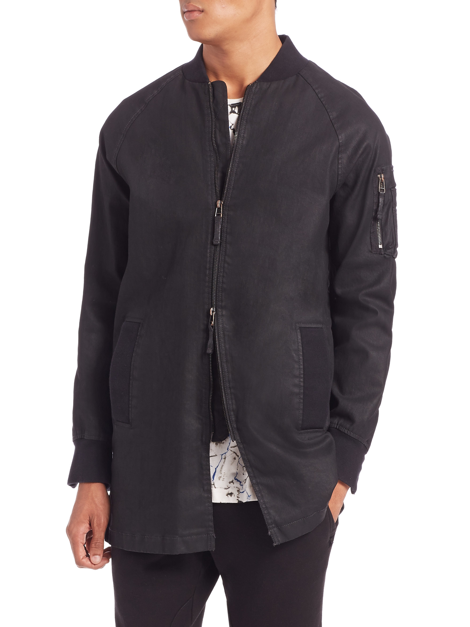 Madison supply Long Bomber Jacket in Black for Men Lyst