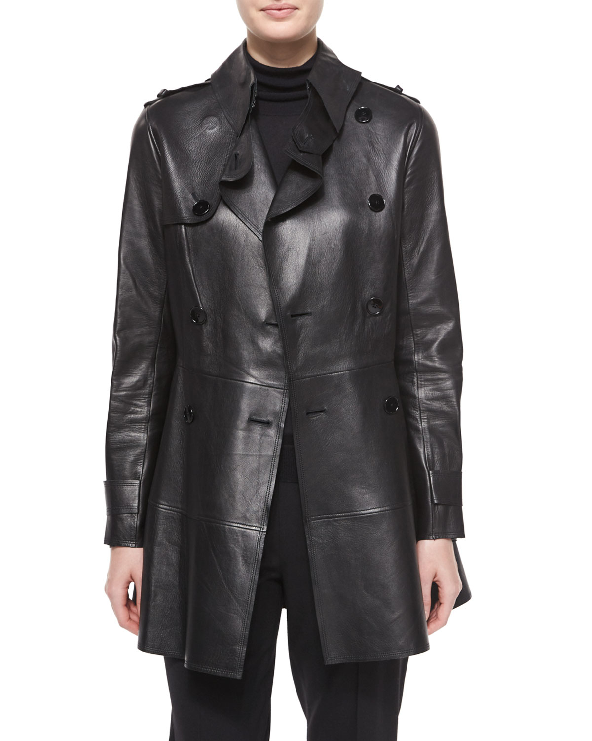 Lyst - Ralph Lauren Black Label Bonded Leather Trench Coat in Black