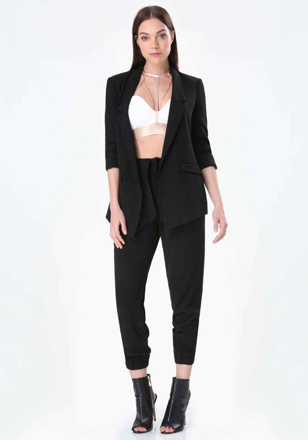 bebe crepe boyfriend blazer in black lyst bebe crepe boyfriend blazer in black lyst