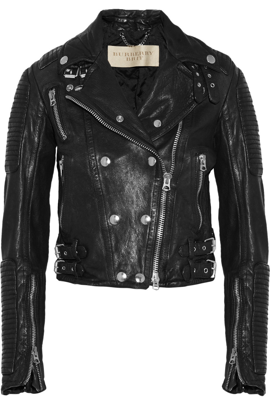 Lyst - Burberry Brit Cropped Leather Biker Jacket in Black