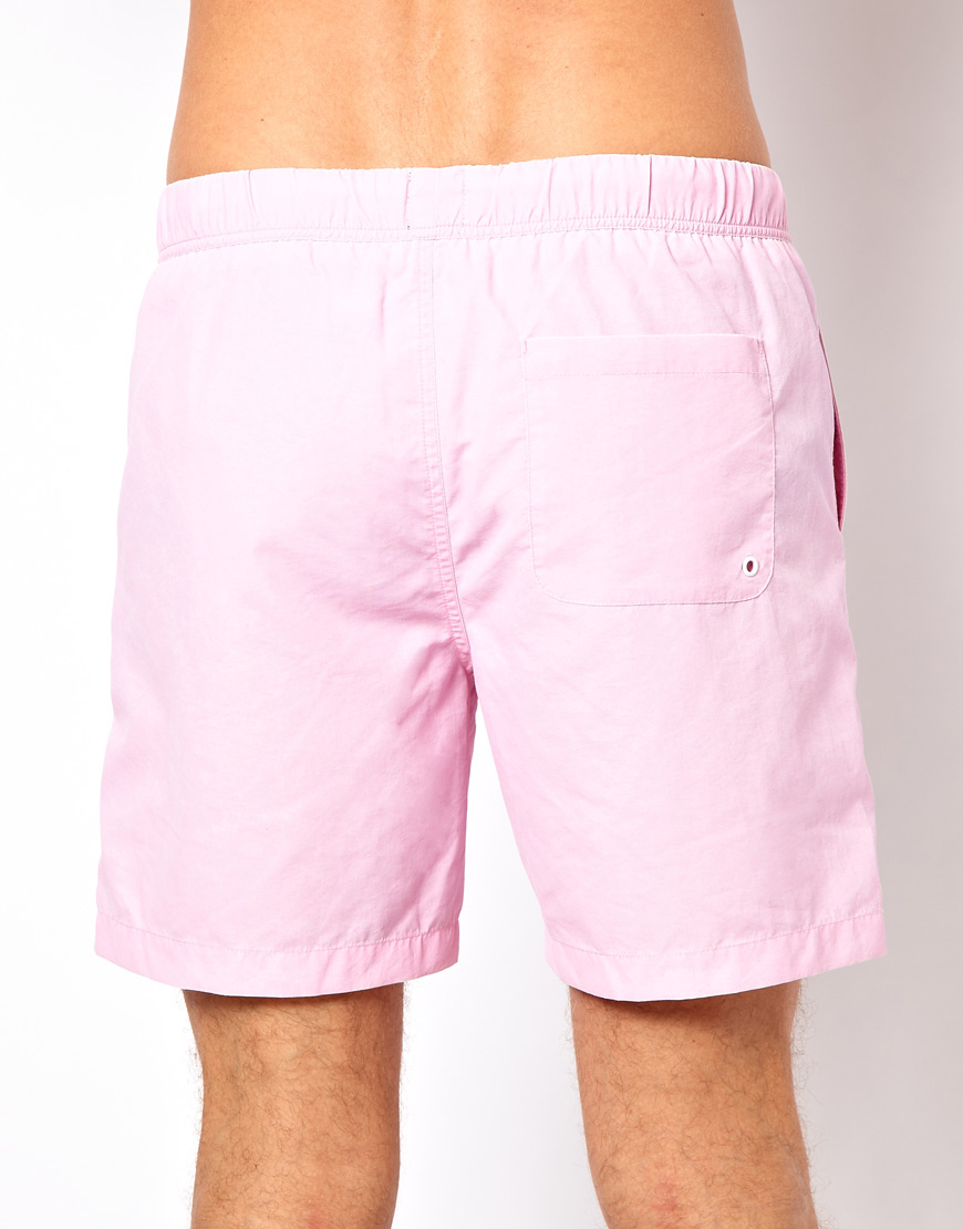 Lyst Asos Swim Shorts With Acid Wash In Mid Length in Pink for Men