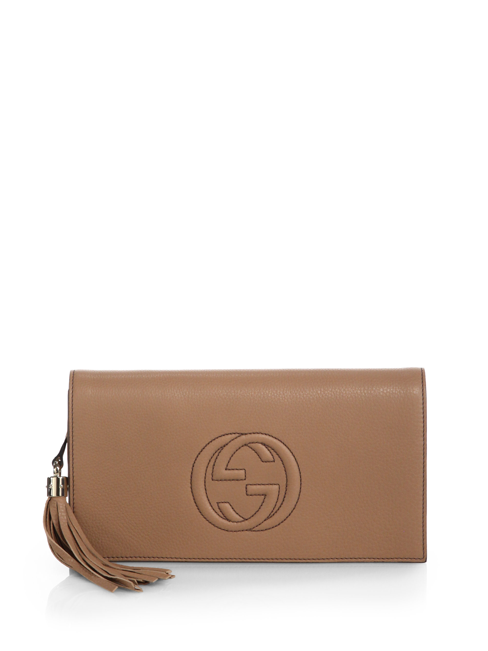 Lyst - Gucci Soho Leather Clutch in Natural