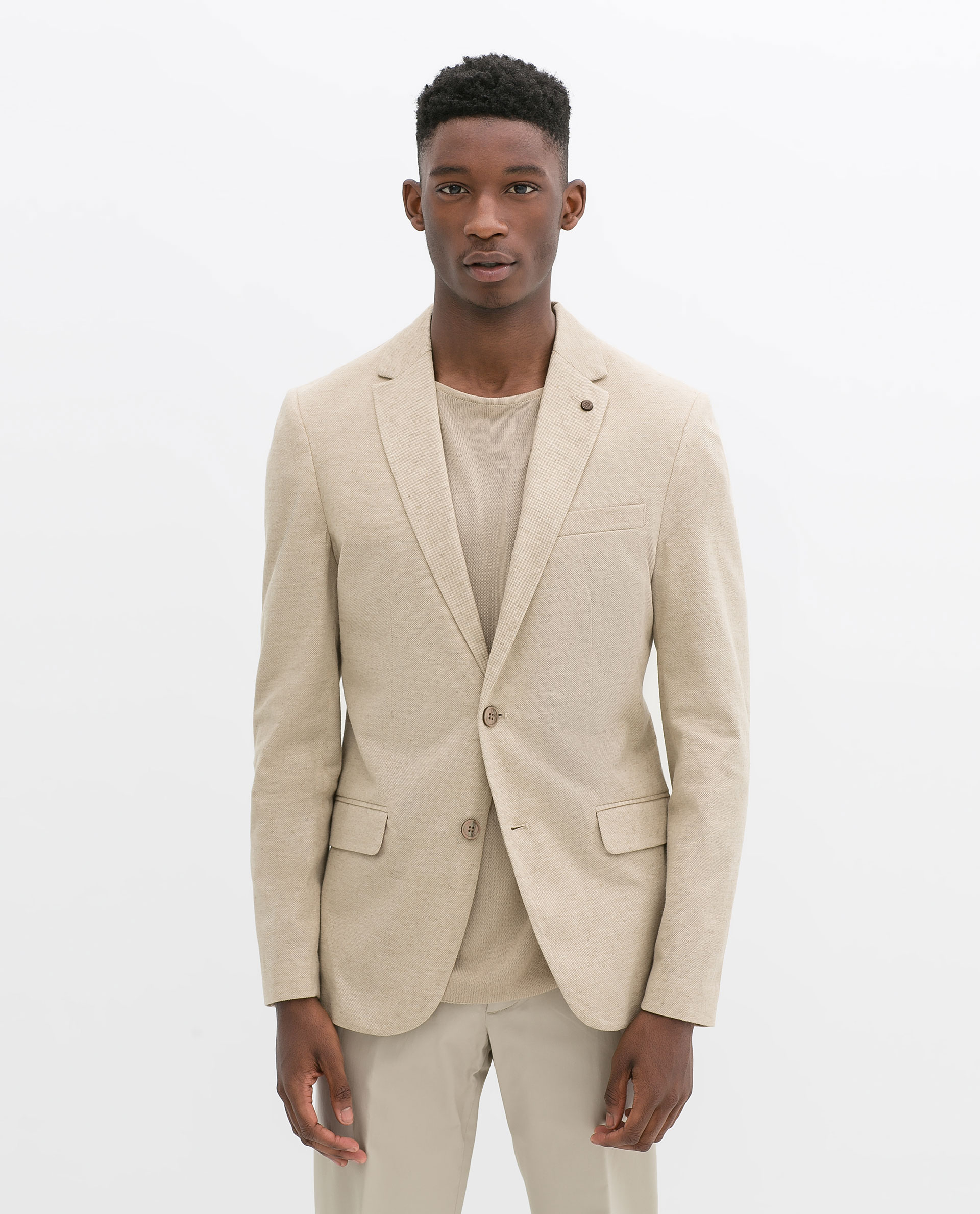 Zara Piqué And Linen Blazer in Natural for Men | Lyst