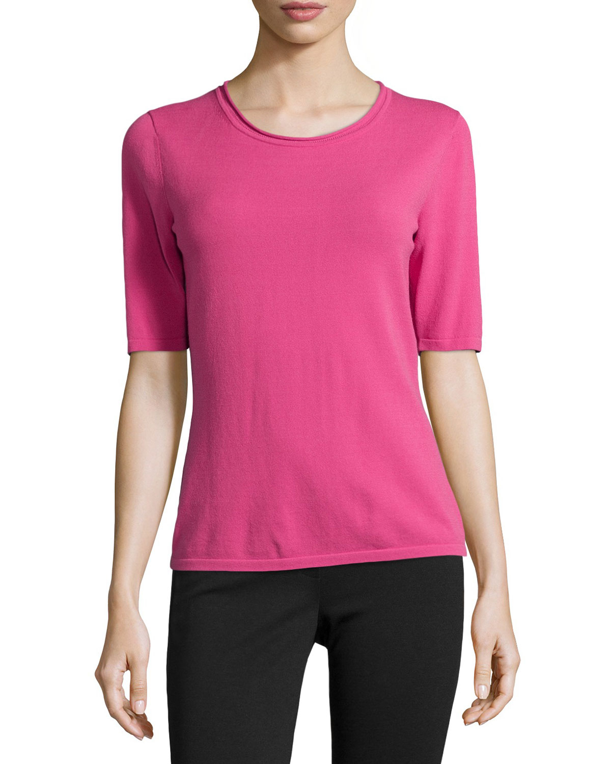 Lyst Lafayette 148 New York ElbowSleeve ScoopNeck Top in Pink
