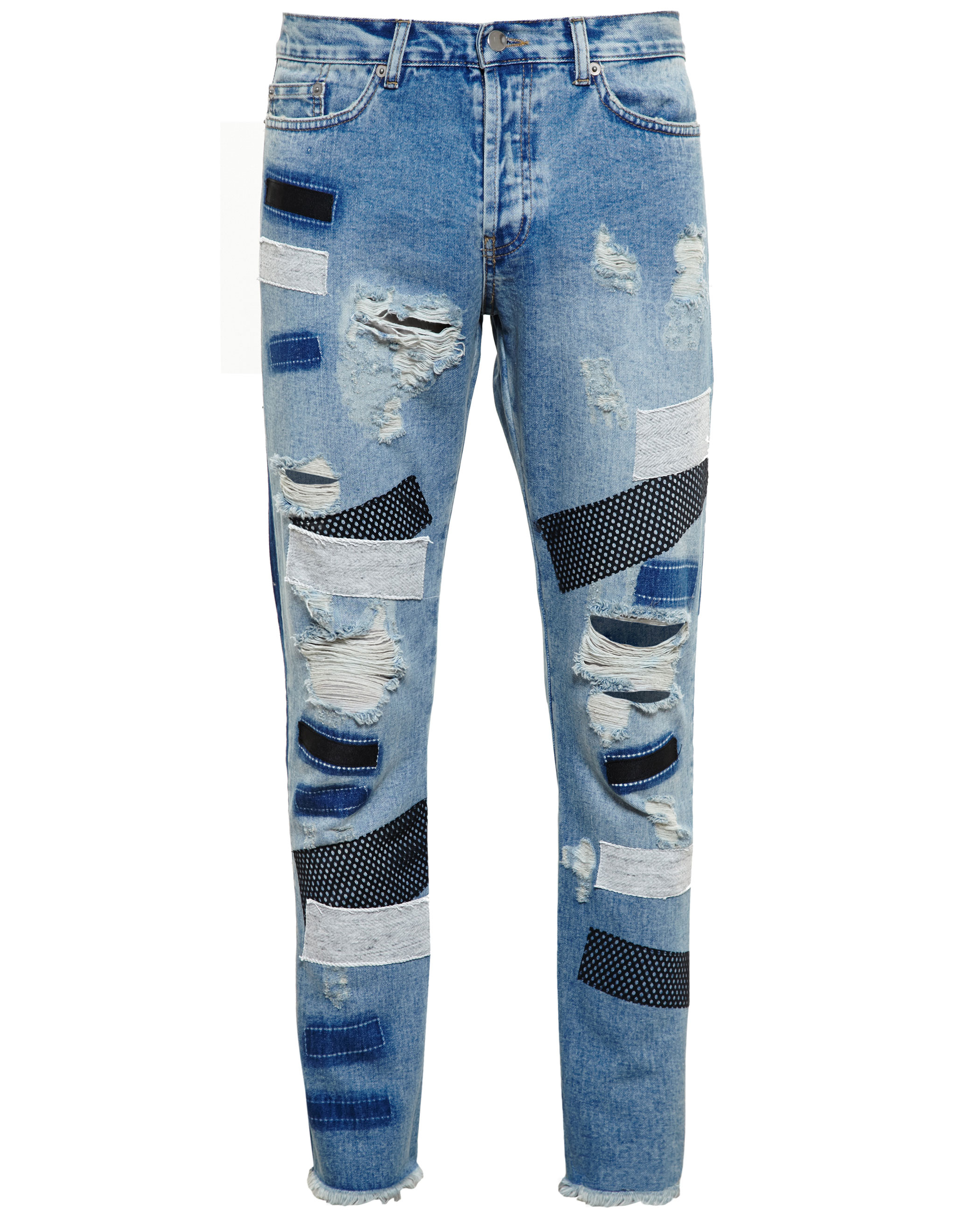 Lyst - James Long Distressed Patchwork Jeans in Blue for Men