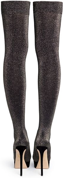 Charlotte Olympia More Is More Glitter Stocking Thigh High Boots In 