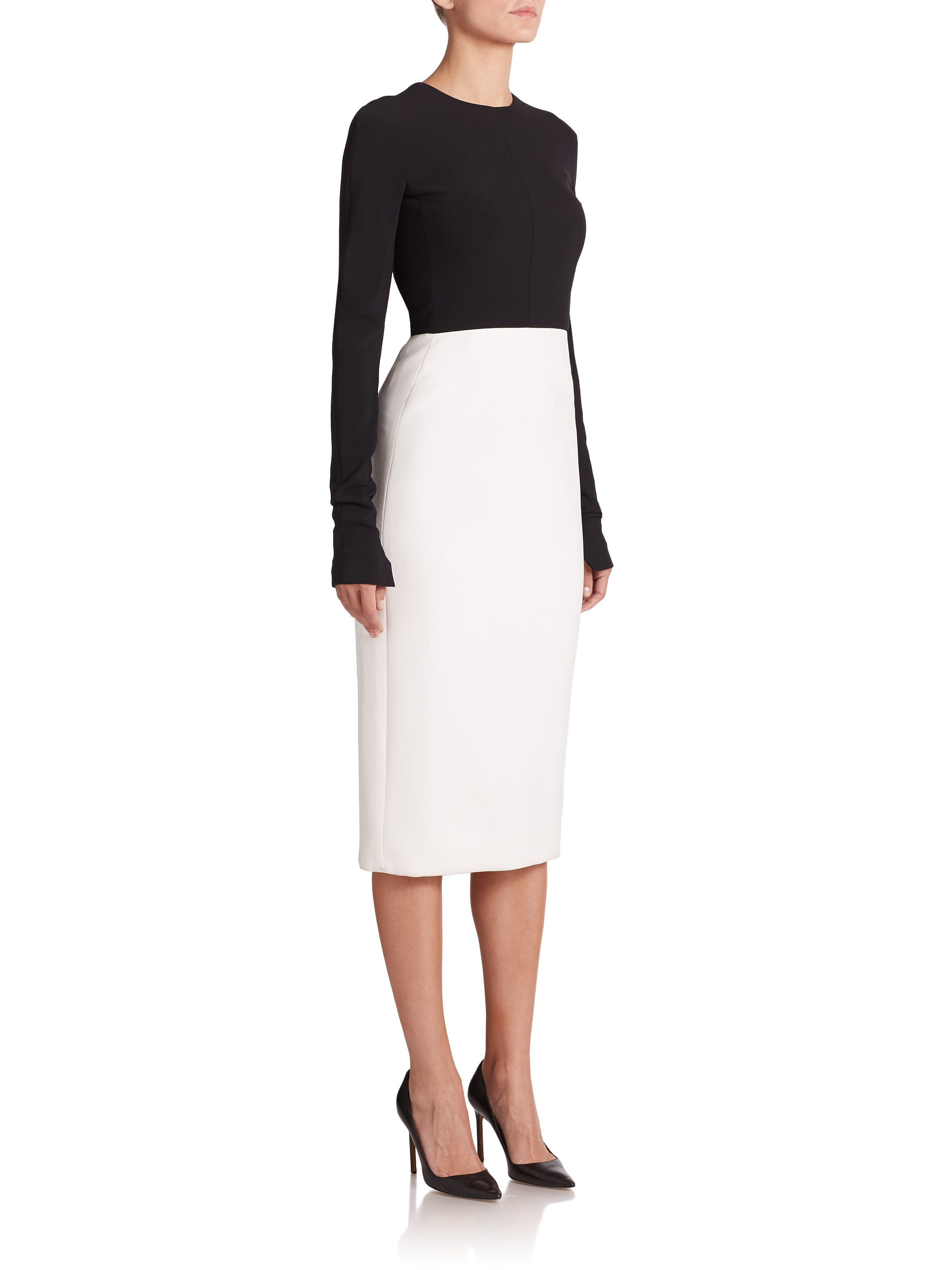Lyst - Narciso Rodriguez Scuba Crepe Long-sleeve Fitted Dress in Black