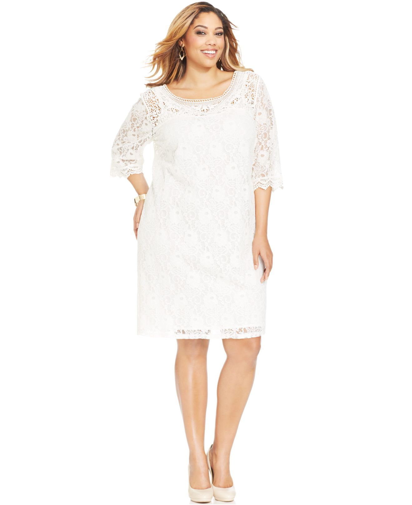 Lyst - Spense Plus Size Three-Quarter-Sleeve Lace Dress in White