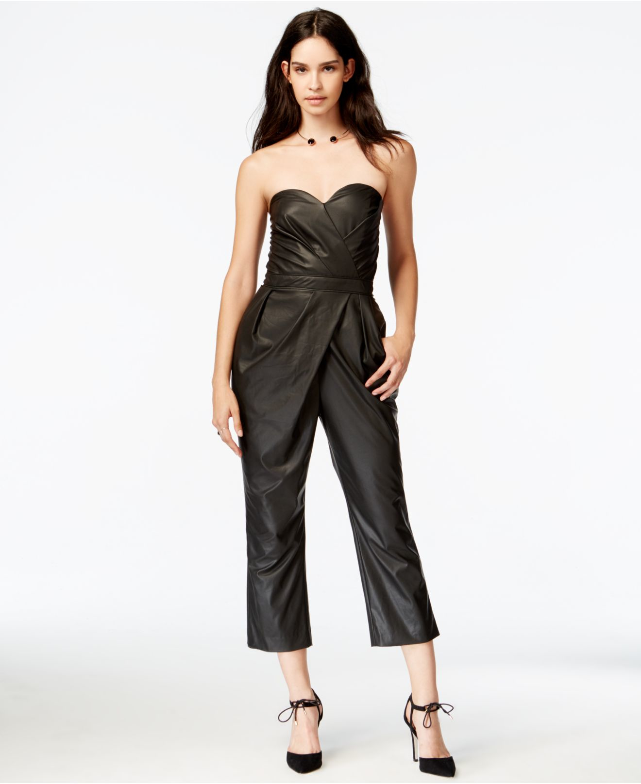 Rachel rachel roy Fauxleather Draped Jumpsuit in Black Lyst