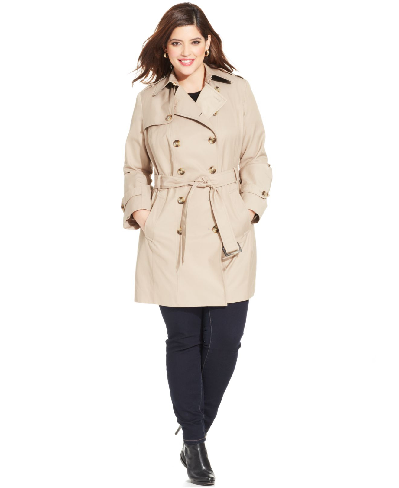 Lyst - Jones New York Plus Size Double-Breasted Trench Coat in Brown