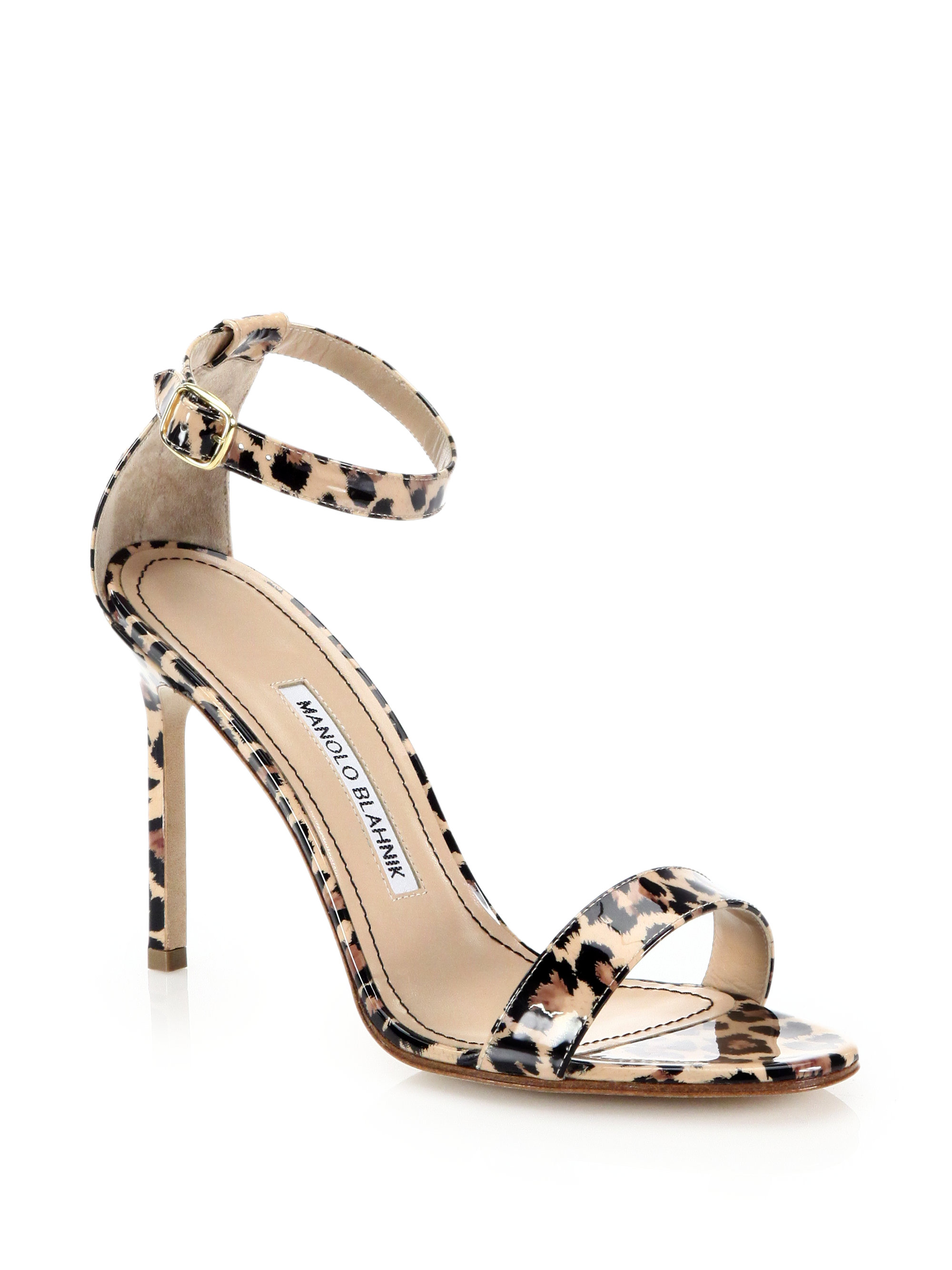 Lyst - Manolo Blahnik Chaos Leopard-print Patent Leather Ankle-strap Sandals