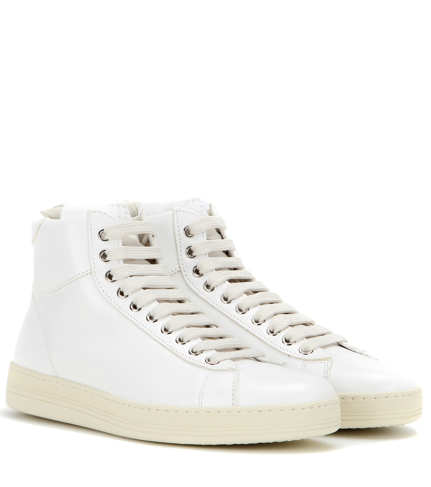 Tom ford Leather High-top Sneakers in White | Lyst