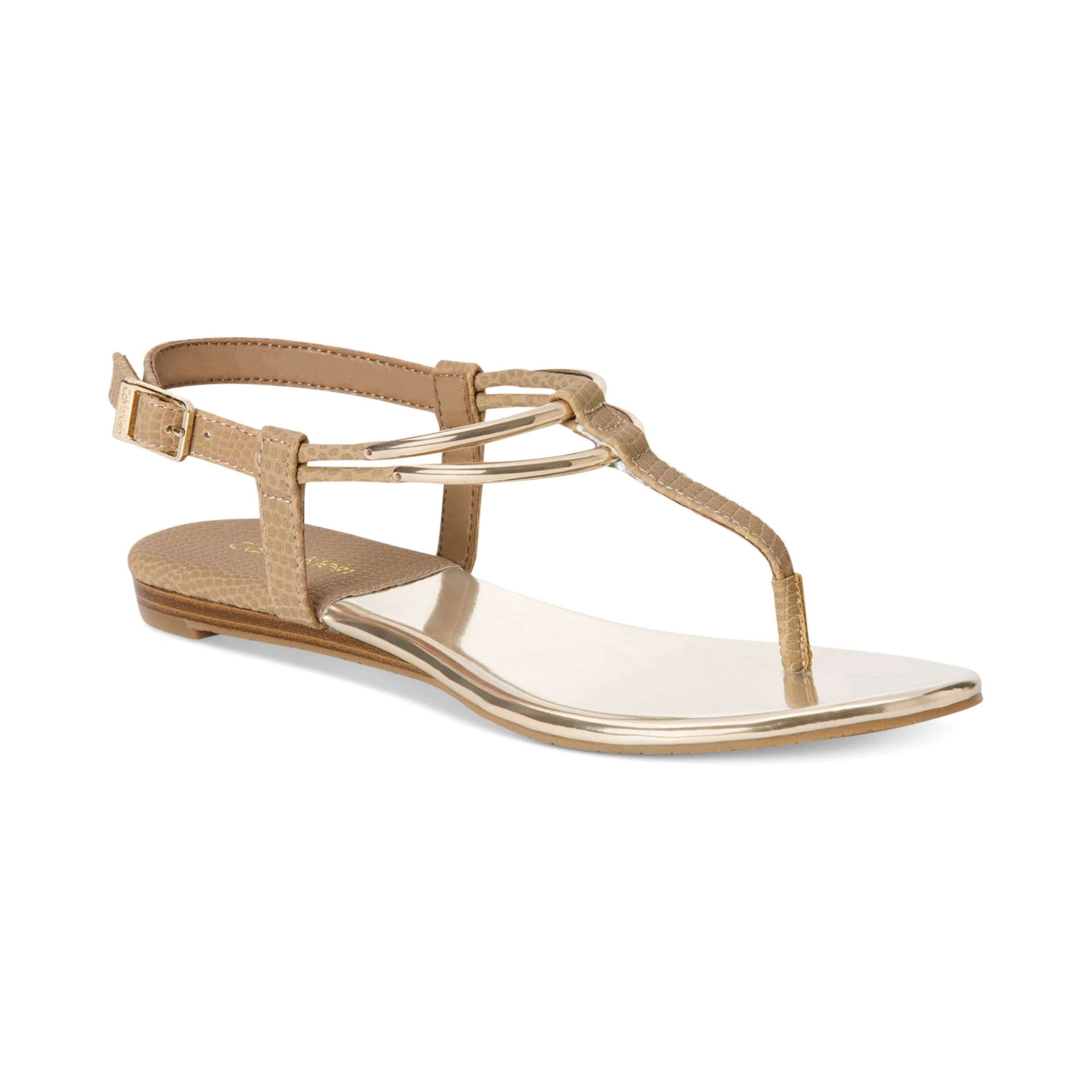 Calvin Klein Serenity Flat Thong Sandals in Gold (Desert Lizzard) | Lyst