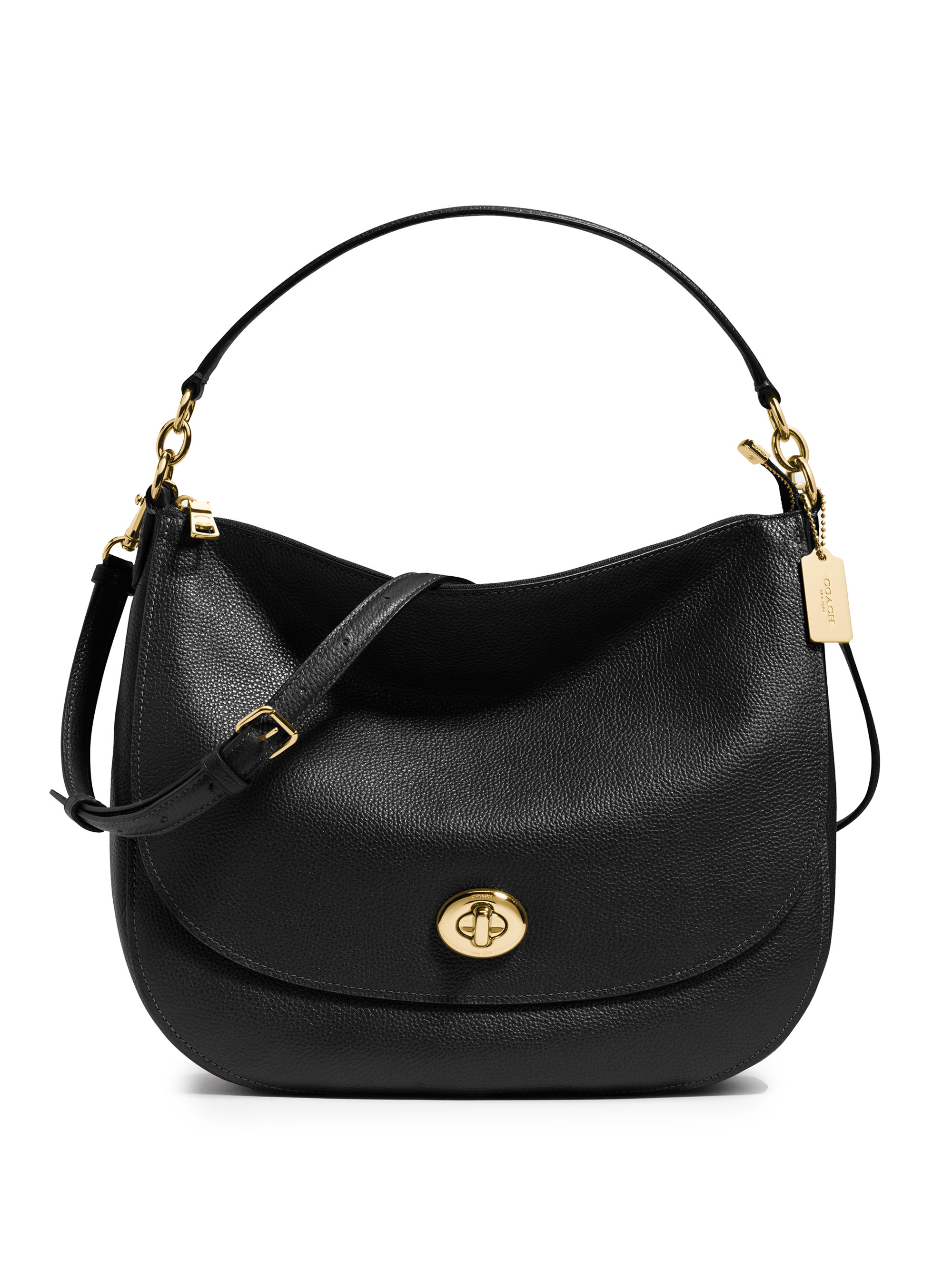 Coach Pebbled Leather Turnlock Hobo Bag in Black | Lyst