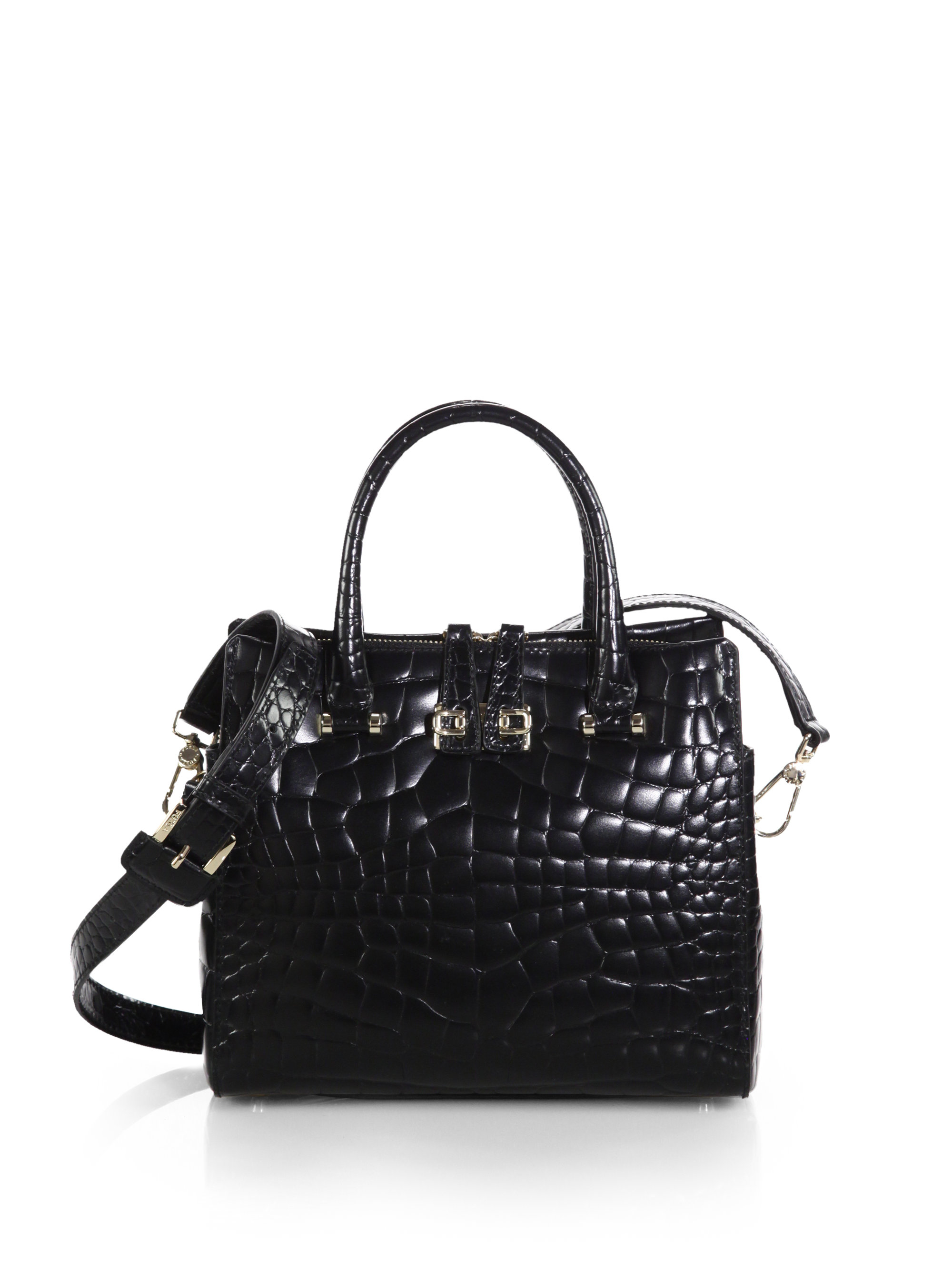 Furla Mediterranean Mini CrocodileEmbossed Tote in Black (ONYX) Lyst