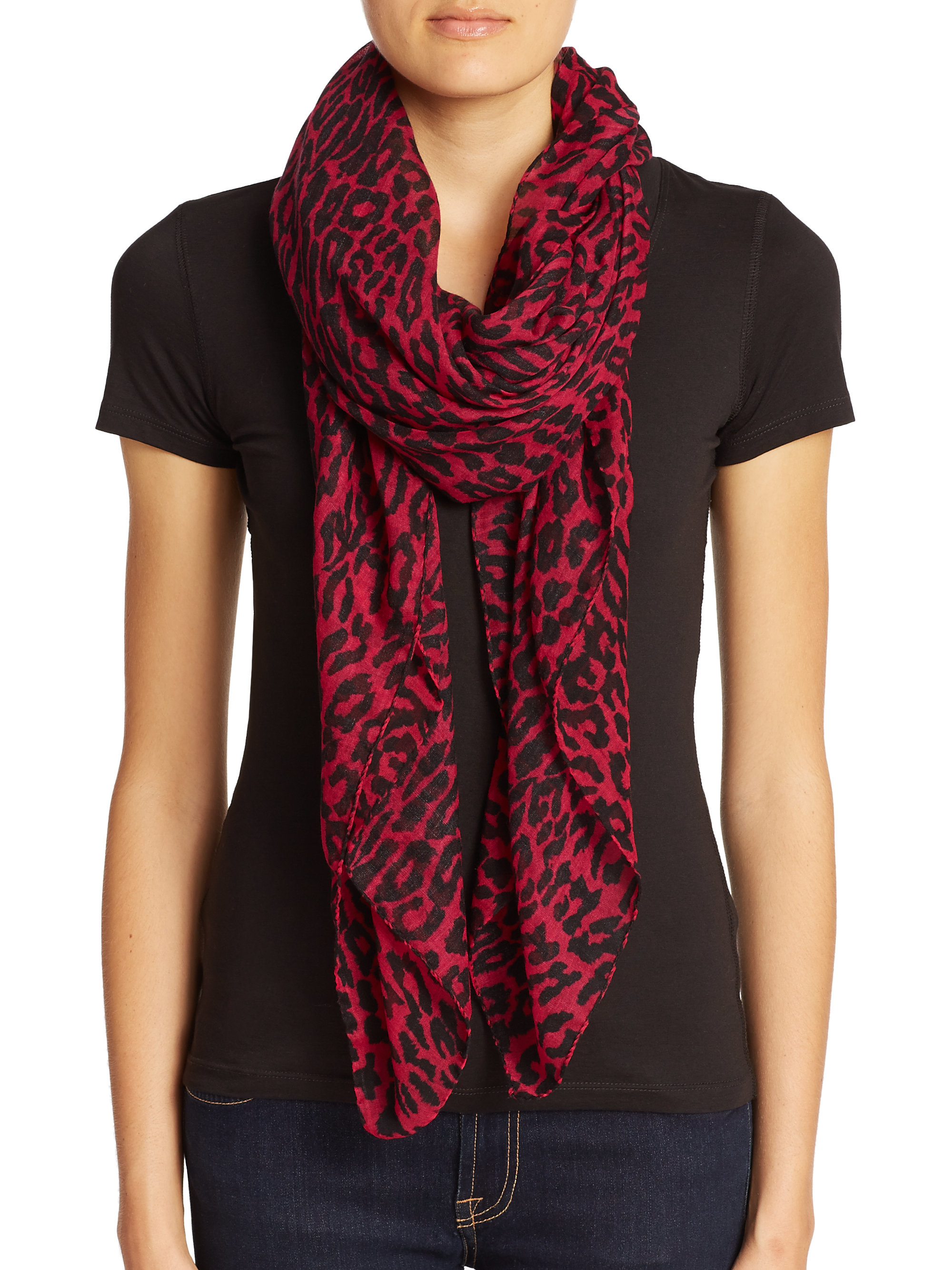 Lyst Saint Laurent LeopardPrint Wool Scarf in Black