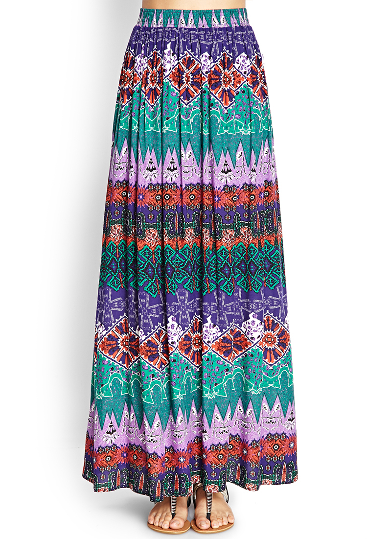 Forever 21 Tribal Print Maxi Skirt in Multicolor (Purple/orange) | Lyst