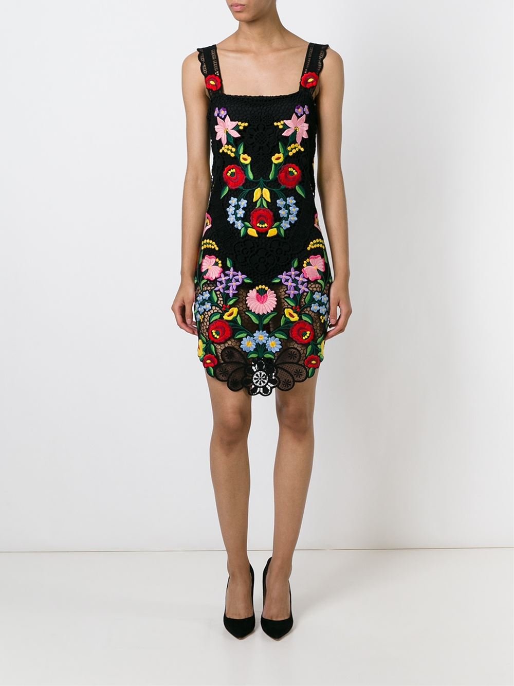 Dolce & Gabbana Floral Embroidered Crochet Dress in Black - Lyst