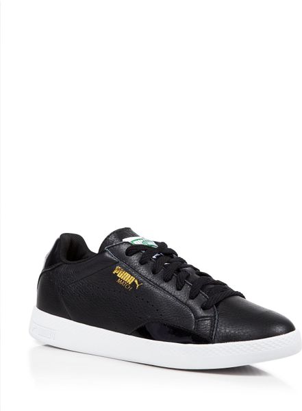 puma round toe lace up sneakers black