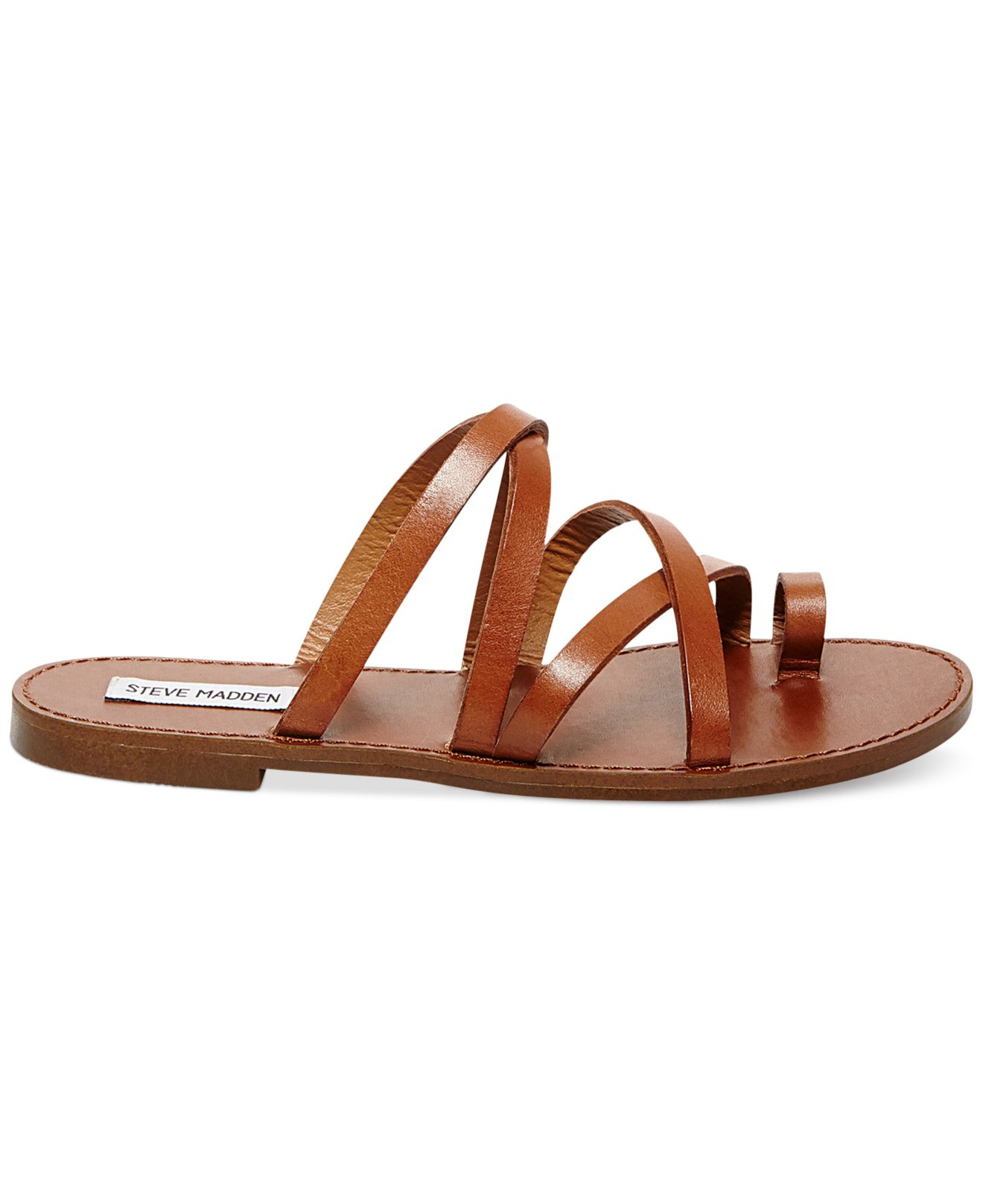 Steve madden Antler Flat Toe Ring Slide Sandals in Brown | Lyst