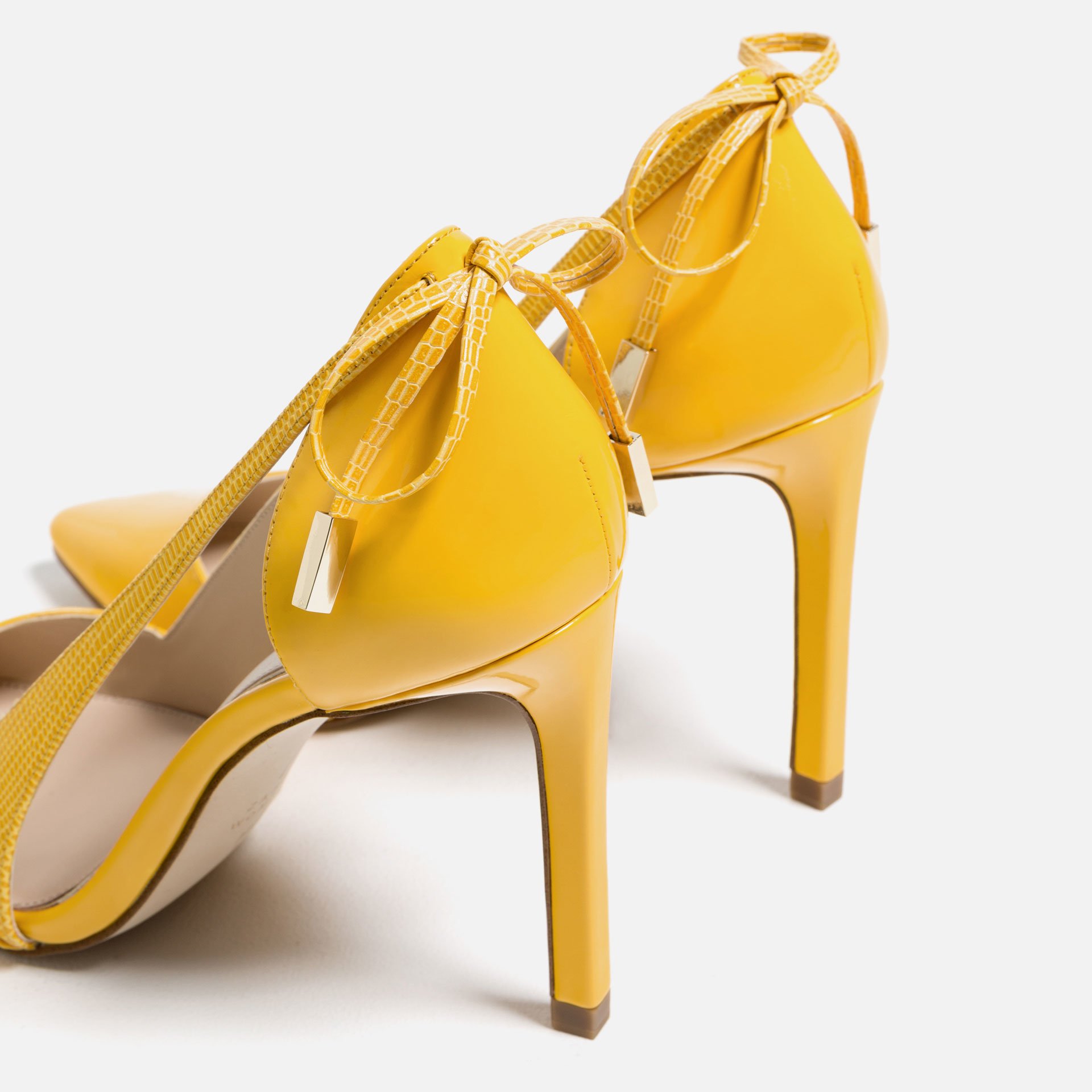 Zara High Heel Shoes With Bow In Yellow Lyst