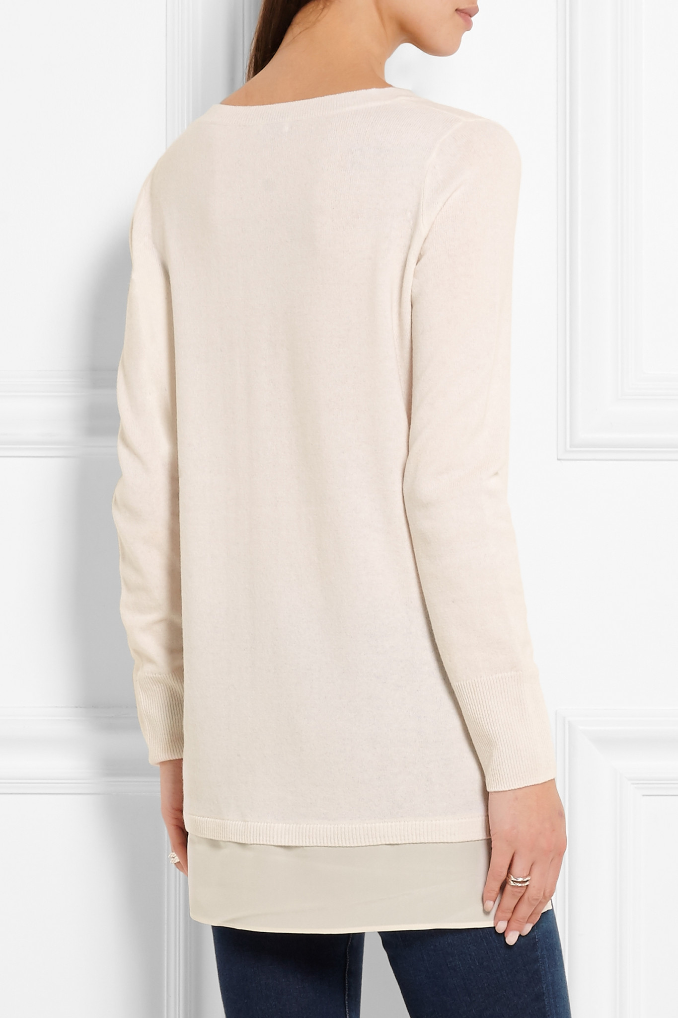 Lyst Vince Silk Trimmed Wool And Blend Sweater lyst vince silk trimmed wool and blend sweater