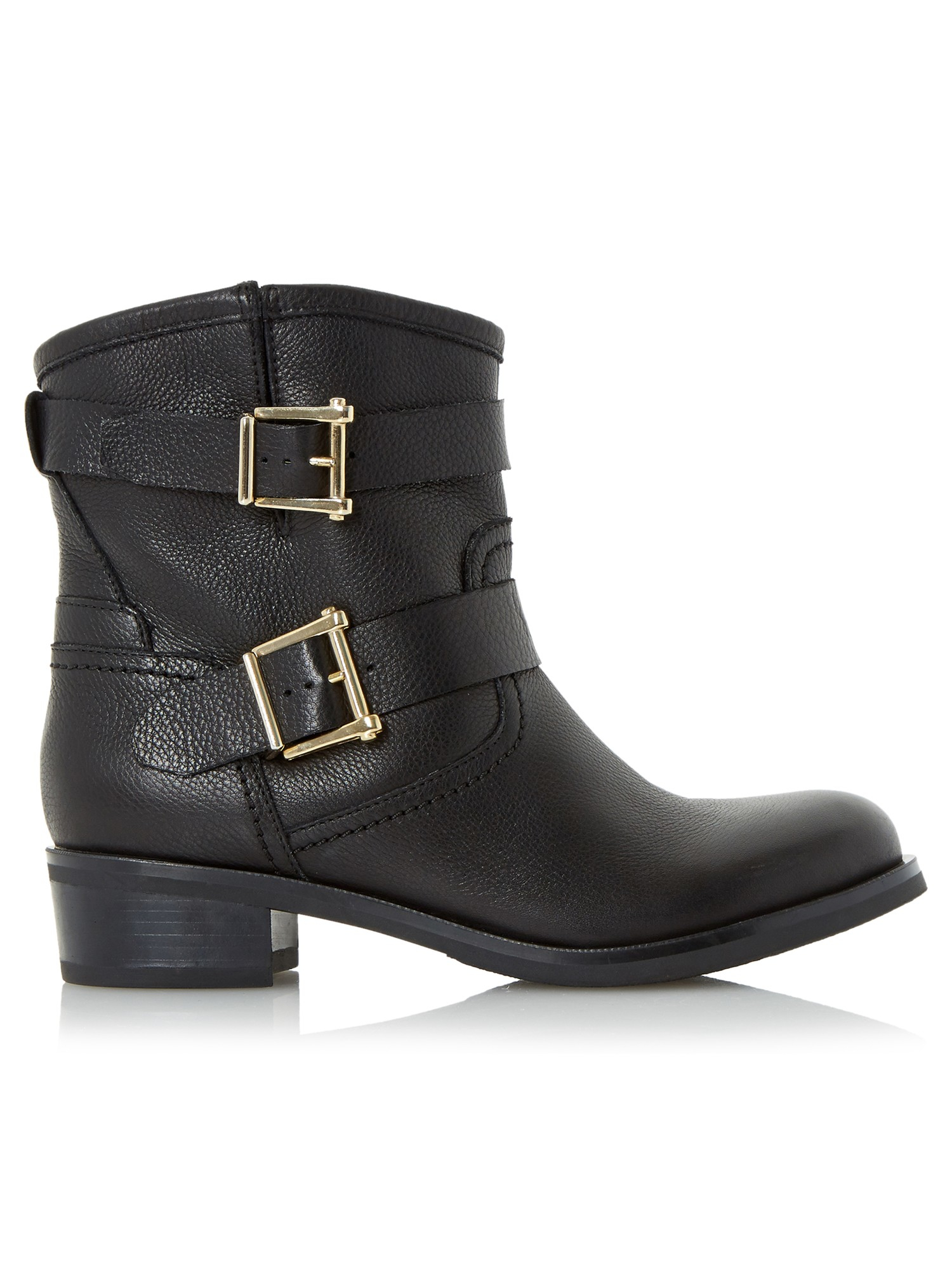 dune flat black ankle boots