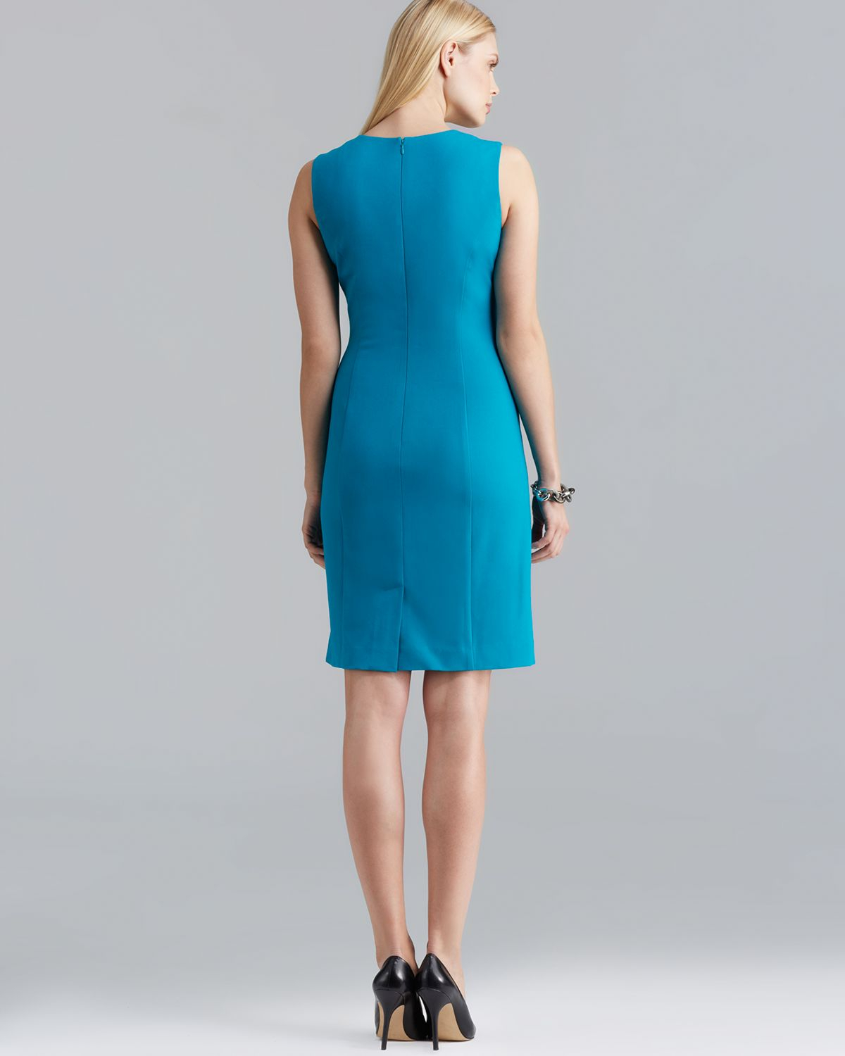 Calvin klein Dress Sleeveless V Neck Pleated in Blue | Lyst