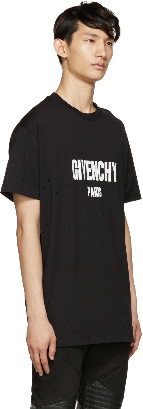 Lyst - Givenchy Black Distressed Logo T-shirt in Black for Men