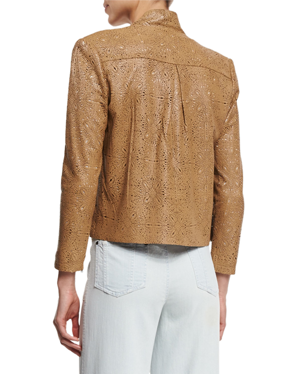 Alice Olivia Vanna Laser Cut Leather Jacket In Brown Lyst Gallery