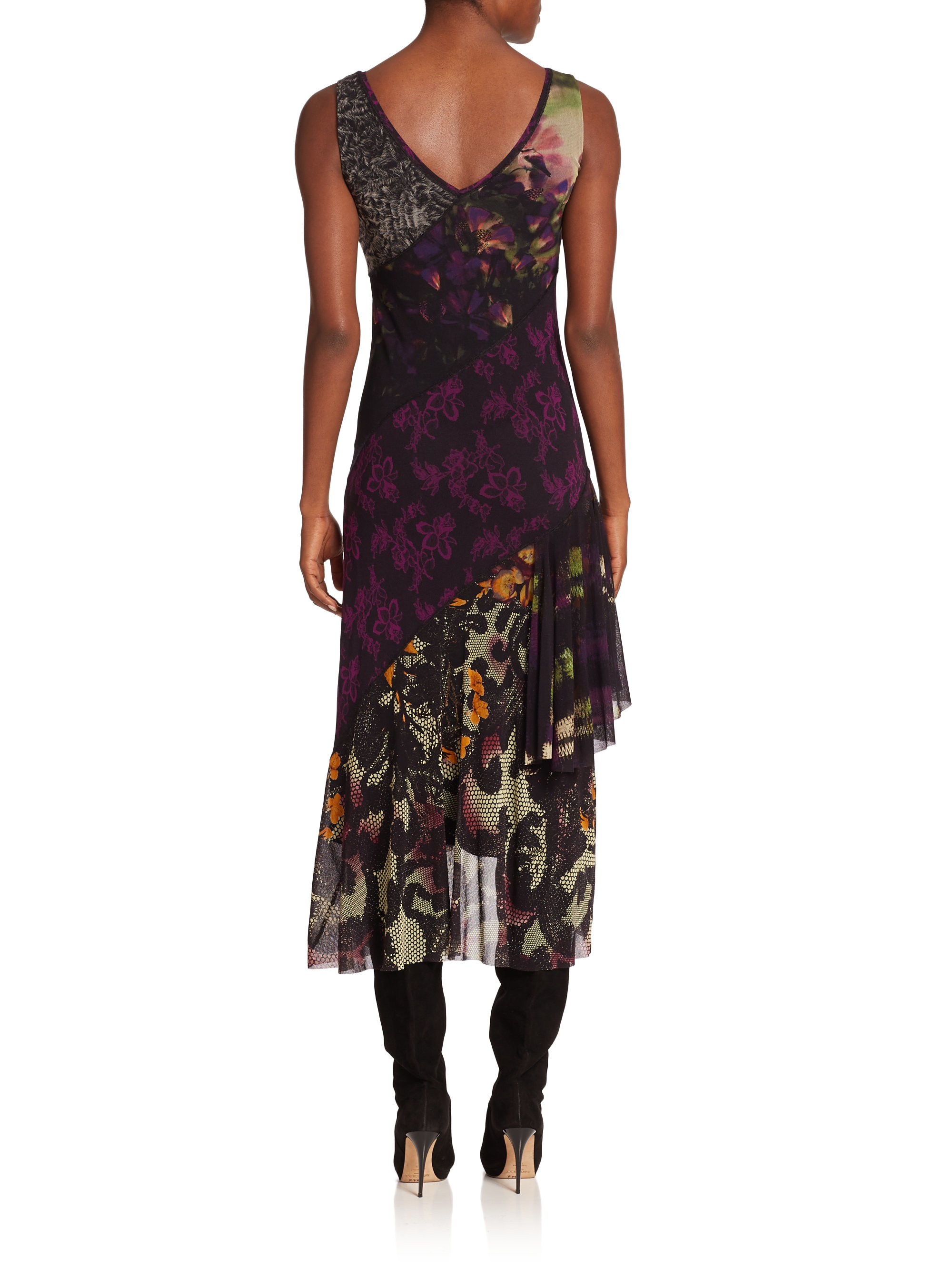 Fuzzi Tulle Patchwork Layered Maxi Dress in Purple | Lyst