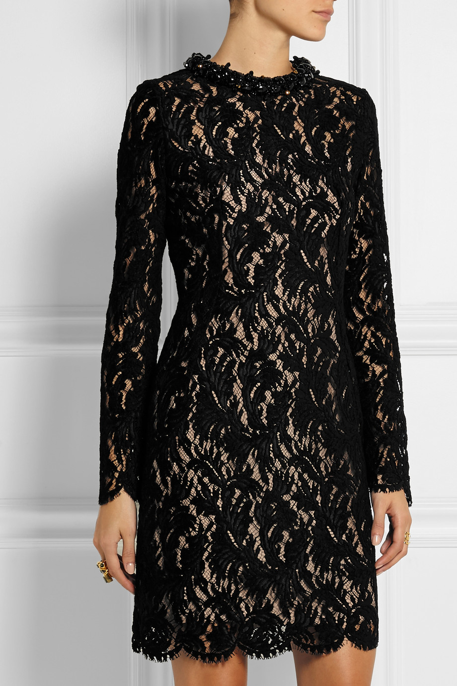 Lyst Lanvin Embellished Flocked Lace Dress In Black Gallery