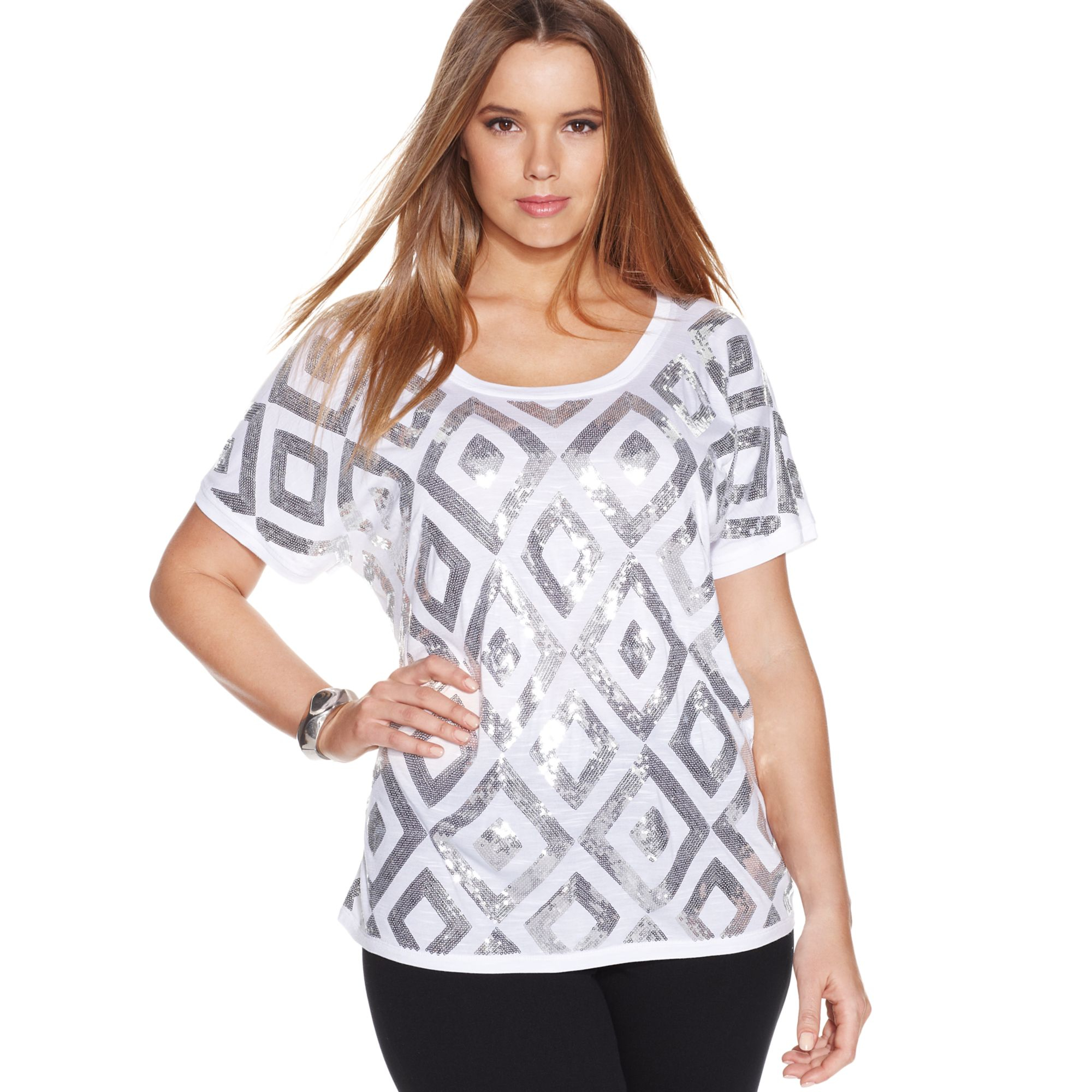 Lyst Inc International Concepts Plus Size Shortsleeve Sequin Top In White 