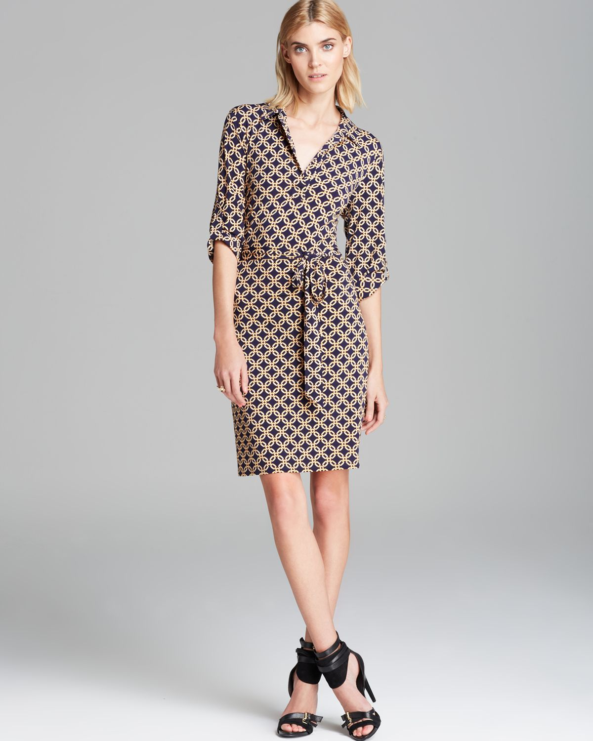 Lyst - Laundry By Shelli Segal Shirt Dress Three Quarter Sleeve Belted ...