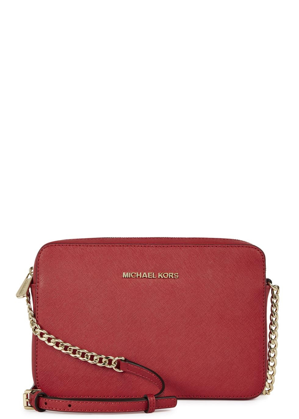 Michael Kors Jet Set Red Saffiano Leather Cross-Body Bag in Purple ...