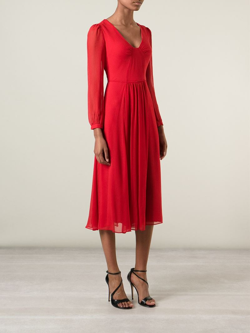 Lyst - Burberry Brit Sheer Sleeve Flared Dress in Red