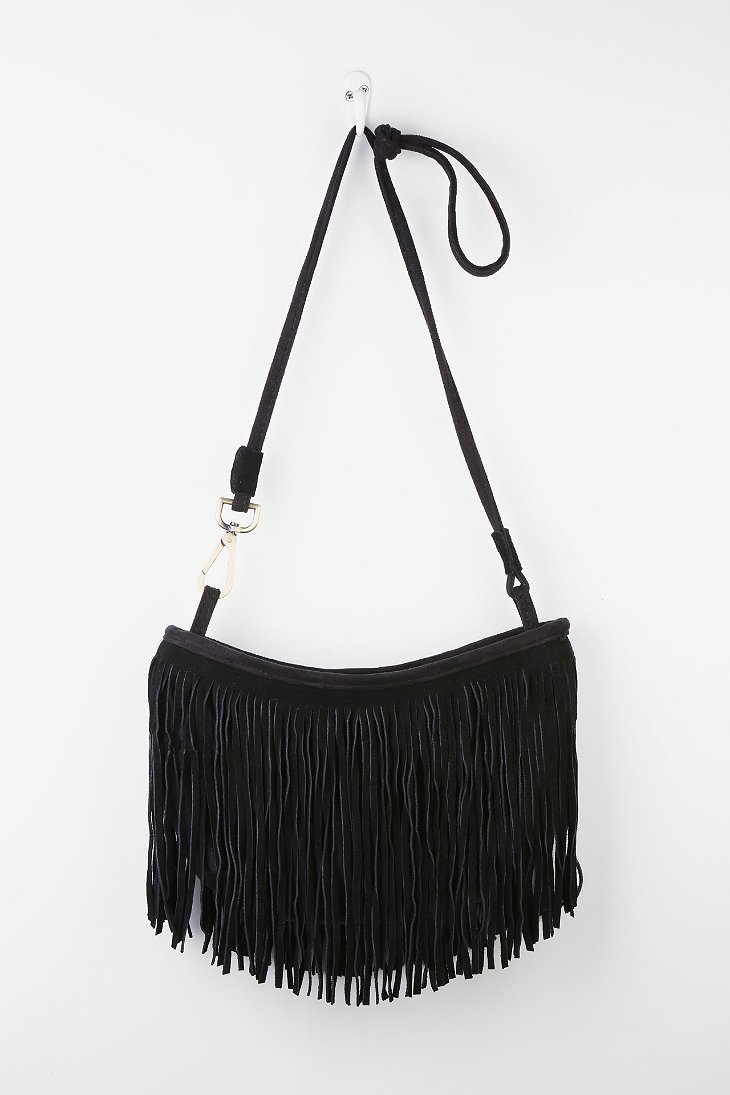 Lyst - Urban outfitters Suede Fringe Half Moon Shoulder Bag in Black